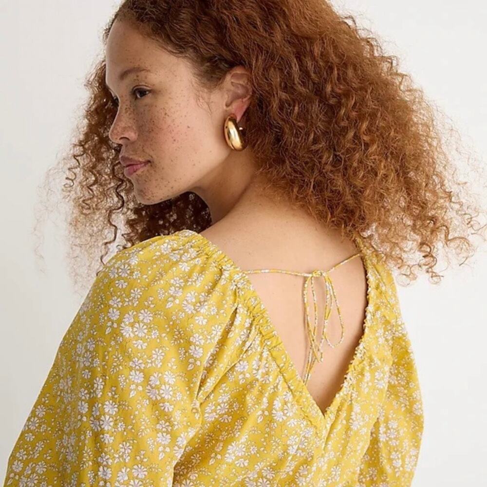 J. Crew Liberty London Yellow Capel Floral Organic 100% Cotton V-Neck Blouse XS